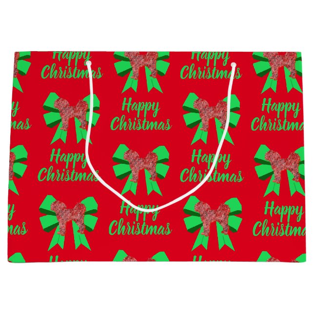 Cavapoo Christmas Dog & Green Bow Große Geschenktüte (Vorderseite)
