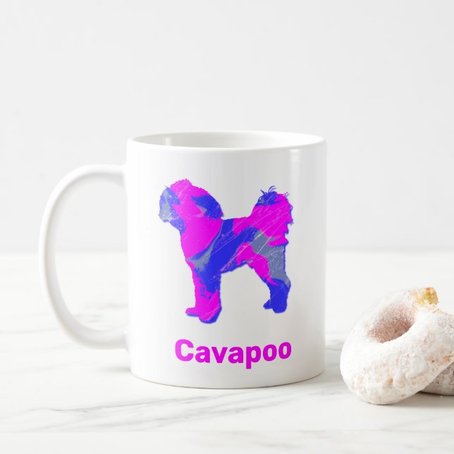 Cavapoo Crazy Hot Pink und Blue White Coffee Tasse (Mit Donut)