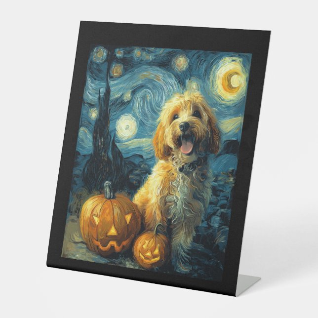 Cavapoo Cute Dog Halloween Jack O Lantern Pumpkin  Sockelschild (Vorderseite)