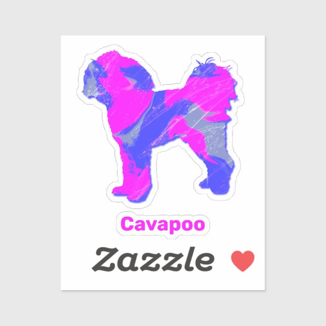 Cavapoo Dog Crazy Hot Pink & Blue Cut Sticker (Blatt)