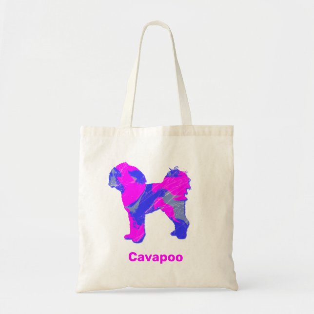 Cavapoo Dog Crazy Hot Pink & Blue Tragetasche (Vorne)