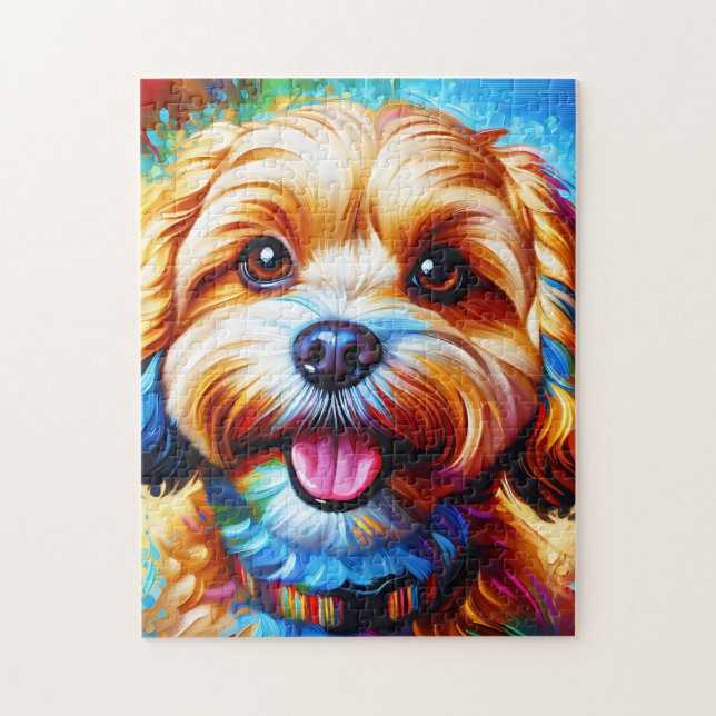 Cavapoo Dog Portrait Akryllische Kunst Print Dog L (Vertikal)