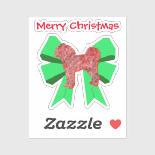Cavapoo Dog Silhouette Red & Green Bow Weihnachten Aufkleber