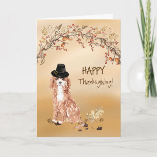 Cavapoo Funny Pilgrim Hat Erntedank Karte