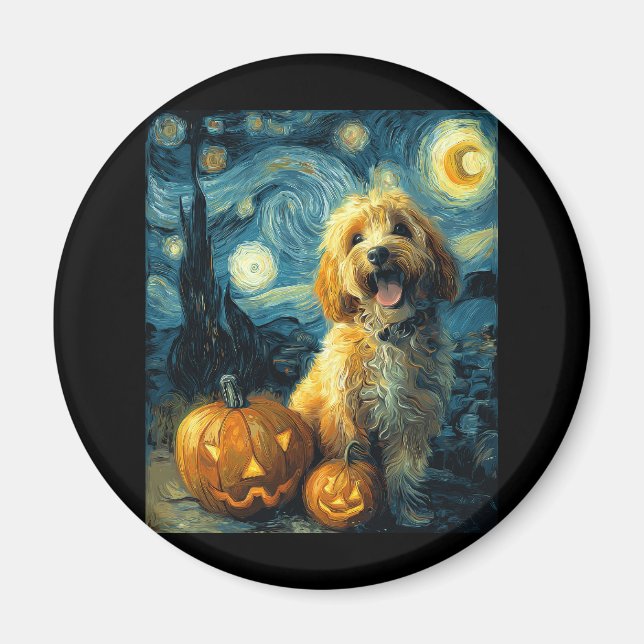 Cavapoo Niedlich Hund Halloween Kürbislaterne Pump Magnet (Vorne)