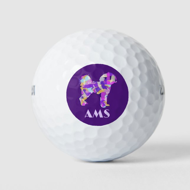 Cavapoo Niedlich Hund Lila Silhouette Monogramm Golfball (Vorderseite)