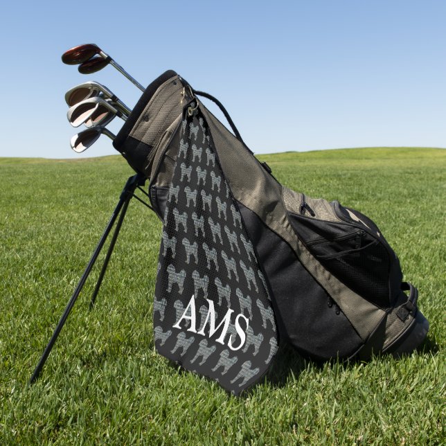 Cavapoo Niedlich Hund Silhouette Y&B Grid Black Golfhandtuch (Gras)