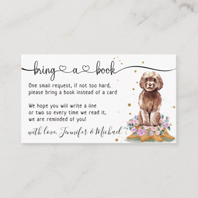 Cavapoo Poodle "Bring ein Buch" Babyparty Begleitkarte (Vorderseite)
