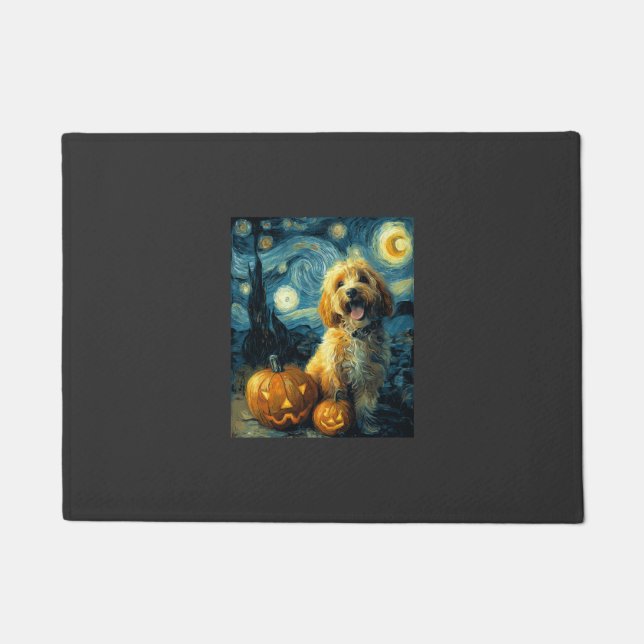 Cavapoo Süßer Hund Halloween Jack O Lantern Kürbis Fußmatte (Vorderseite)