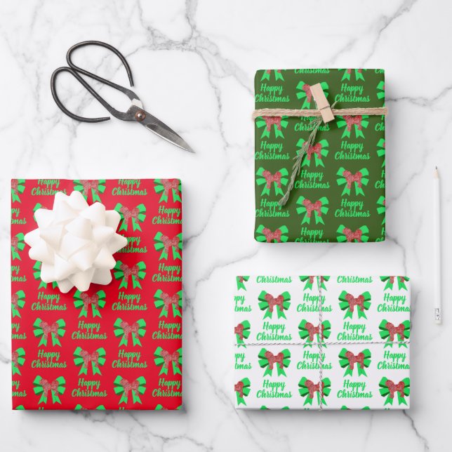 Cavapoo Weihnachtshund & Grüner Bow 3 Farben Geschenkpapier Set (Vorderseite)