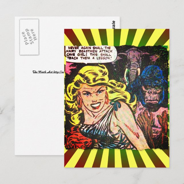 Cave Girl, Gorilla, Elefant Golden Age Comic Book Postkarte (Vorne/Hinten)