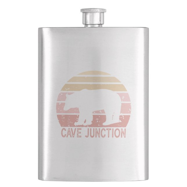 Cave Junction Oregon Retro Bear Flachmann (Vorderseite)