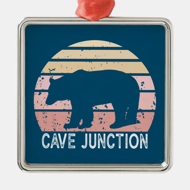 Cave Junction Oregon Retro Bear Ornament Aus Metall (Vorne)