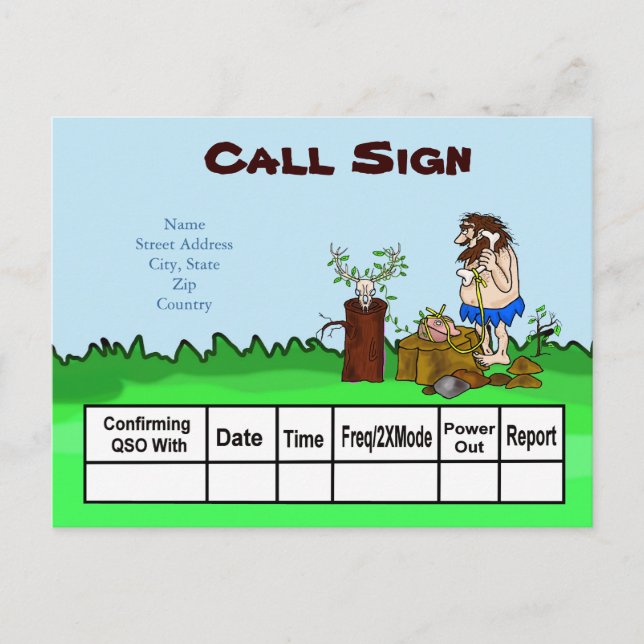 Cave Man Ham Ham Radio Carte QSL Personnaliser It! (Devant)