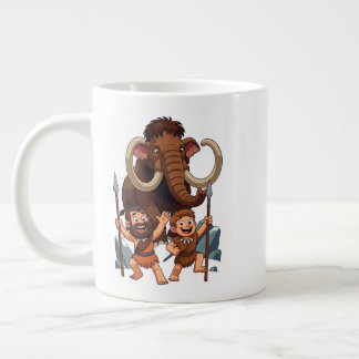 Caveman Dad and Son Mammoth Hunt Jumbo-Tasse