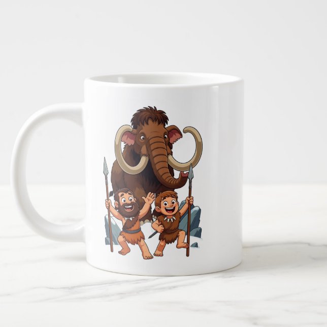 Caveman Dad and Son Mammoth Hunt Jumbo-Tasse (Links)