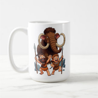 Caveman Dad and Son Mammoth Hunt Kaffeetasse