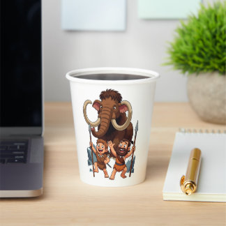 Caveman Dad and Son Mammoth Hunt Pappbecher