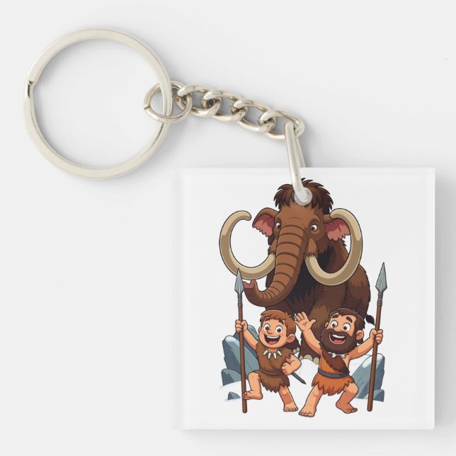 Caveman Dad and Son Mammoth Hunt Schlüsselanhänger (Vorderseite)