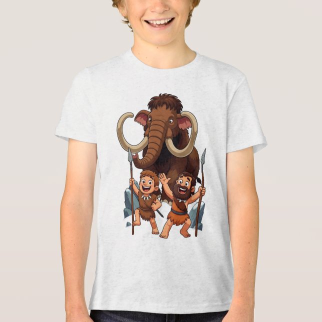 Caveman Dad and Son Mammoth Hunt Tri-Blend Shirt (Vorderseite)