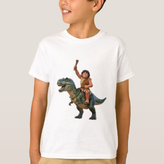 Caveman Riding Dinosaur Cartoon Image T-Shirt