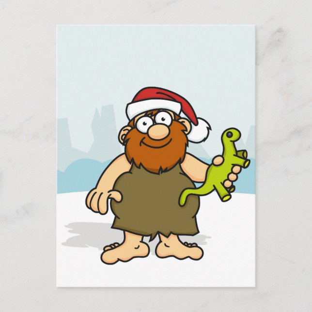 Caveman Santa Postcard Feiertagspostkarte (Vorderseite)