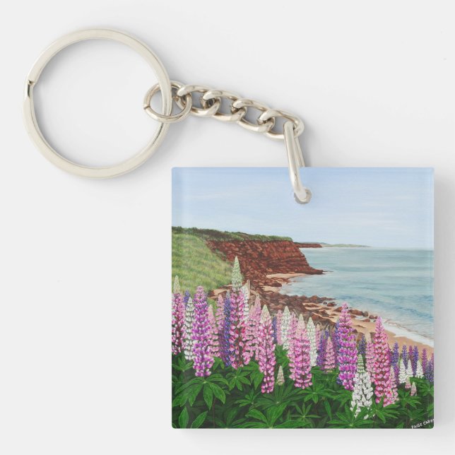 Cavendish Klippen und Frühlings-Lupinen, PEI Schlüsselanhänger (Vorderseite)