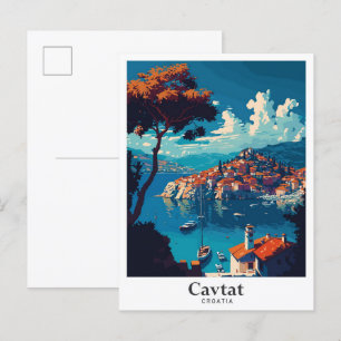 Cavtat Kroatien Kunst Vintage Reiseillustration Postkarte
