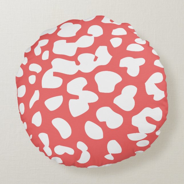 Cayenne und White Leopard Print Round Kissen (Rückseite)
