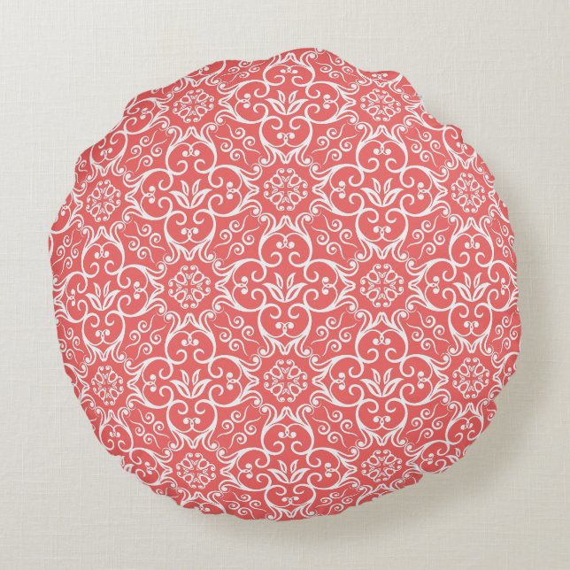 Cayenne & White Damask Rundkissen Rundes Kissen (Rückseite)