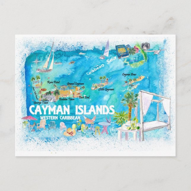 Cayman Islands Illustrierte Reisekarte mit Straßen Postkarte (Vorderseite)