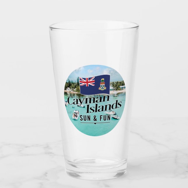 "Cayman Islands Sun & Fun" mit Flagge Glas (Vorderseite)