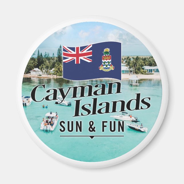 "Cayman Islands Sun & Fun" mit Flagge Magnet (Vorne)