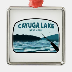 Cayuga Lake New York Fishing Rod Ornament Aus Metall