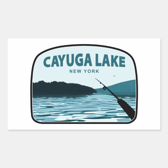 Cayuga Lake New York Fishing Rod Rechteckiger Aufkleber (Vorderseite)