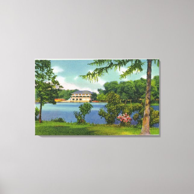 Cazenovia Park Sicht auf den See und das Casino Leinwanddruck (Vorderseite)