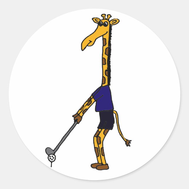 CC- Giraffe Playing Golf Design Runder Aufkleber (Vorderseite)