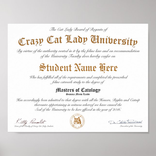 CCLU Diploma - Gold Siegel - Cat Portrait Poster (Vorne)