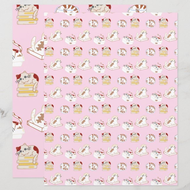 Ce Chat Vie Rose Scrapbooking Papier Motif Chat (Devant / Derrière)