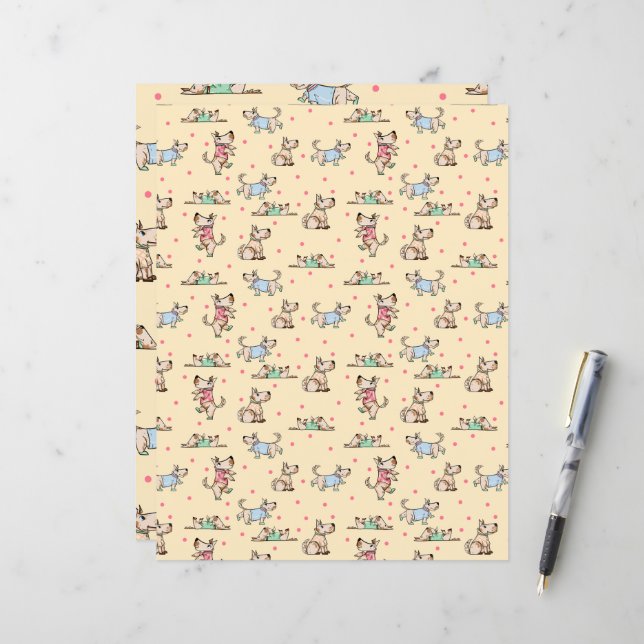 Ce Chien Vie Motif Jaune papier de scrapbooking (Devant/Arrière en situation)