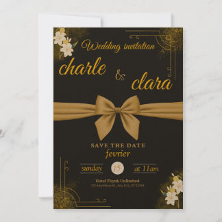 Ce design faire-part de mariage avec noir et or
