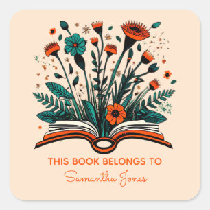 Ce livre appartient à - Floral Open Book Étiquette