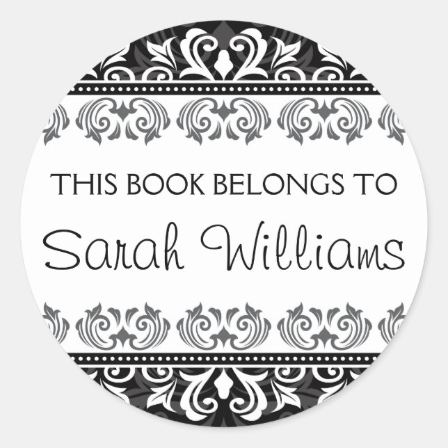 Ce livre appartient à stickers stylish noir damask (Devant)