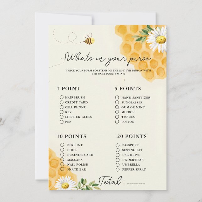 ce que dans votre sac à baby shower jeu de  carte (Devant)