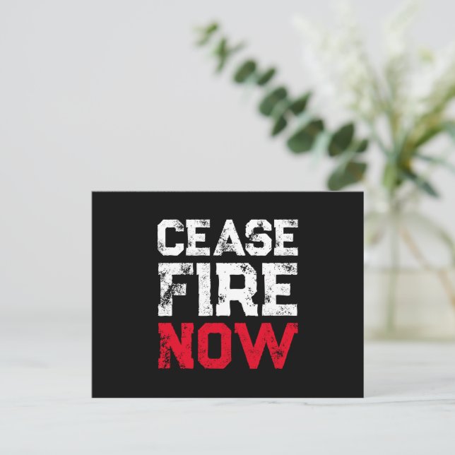 Cease Fire Now white red black grunge anti war Postkarte (Stehend Vorderseite)