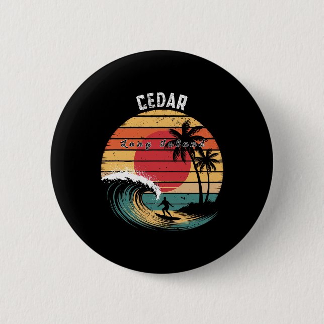 Cedar Beach Long Island Strand Surfen  Button (Vorderseite)
