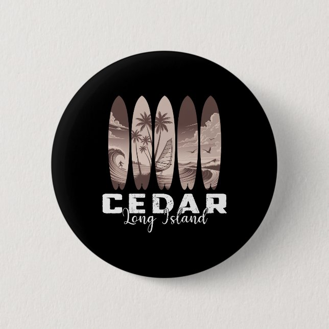 Cedar Beach Long Island Surfbrett Männer Frauen Su Button (Vorderseite)