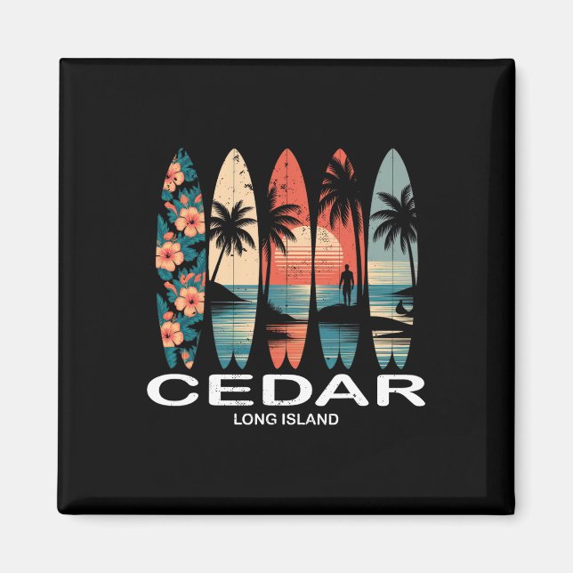 Cedar Beach Long Island Surfbrett Surfen Retro  Magnet (Vorne)
