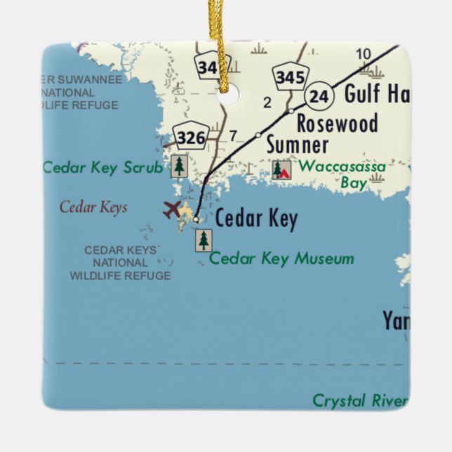 Cedar Key Florida Karte Keramikornament (Vorderseite)