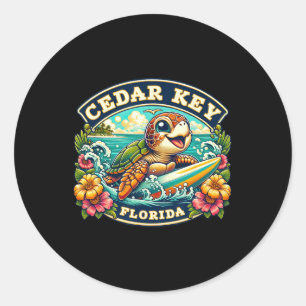 Cedar Key Florida Süße Meeresschildkröte Surft Runder Aufkleber
